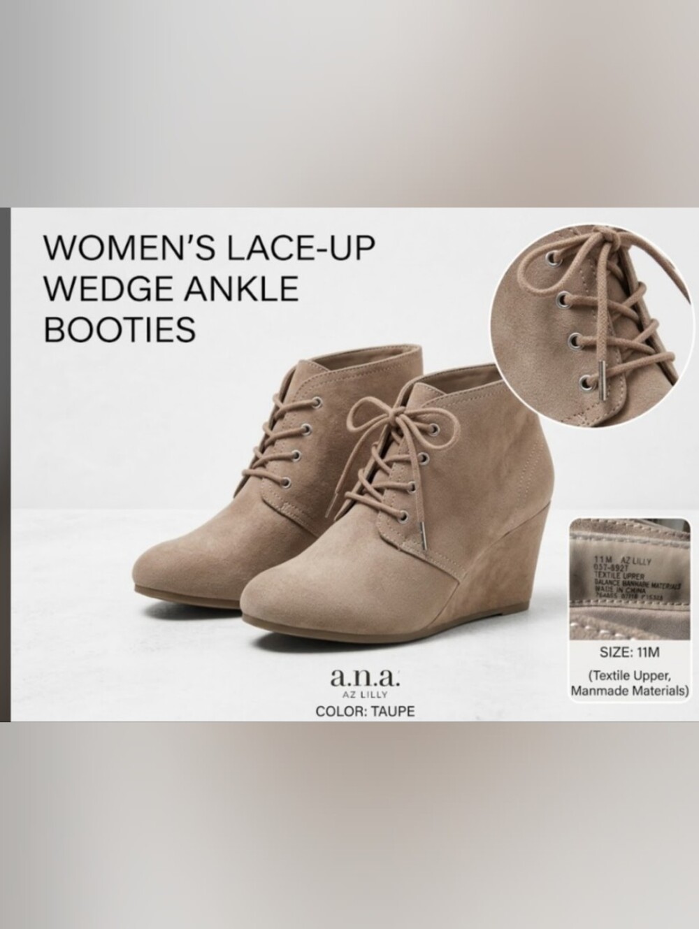 a.n.a. AZ LILY. Lace-Up Wedge Ankle Boots Brown US 11M